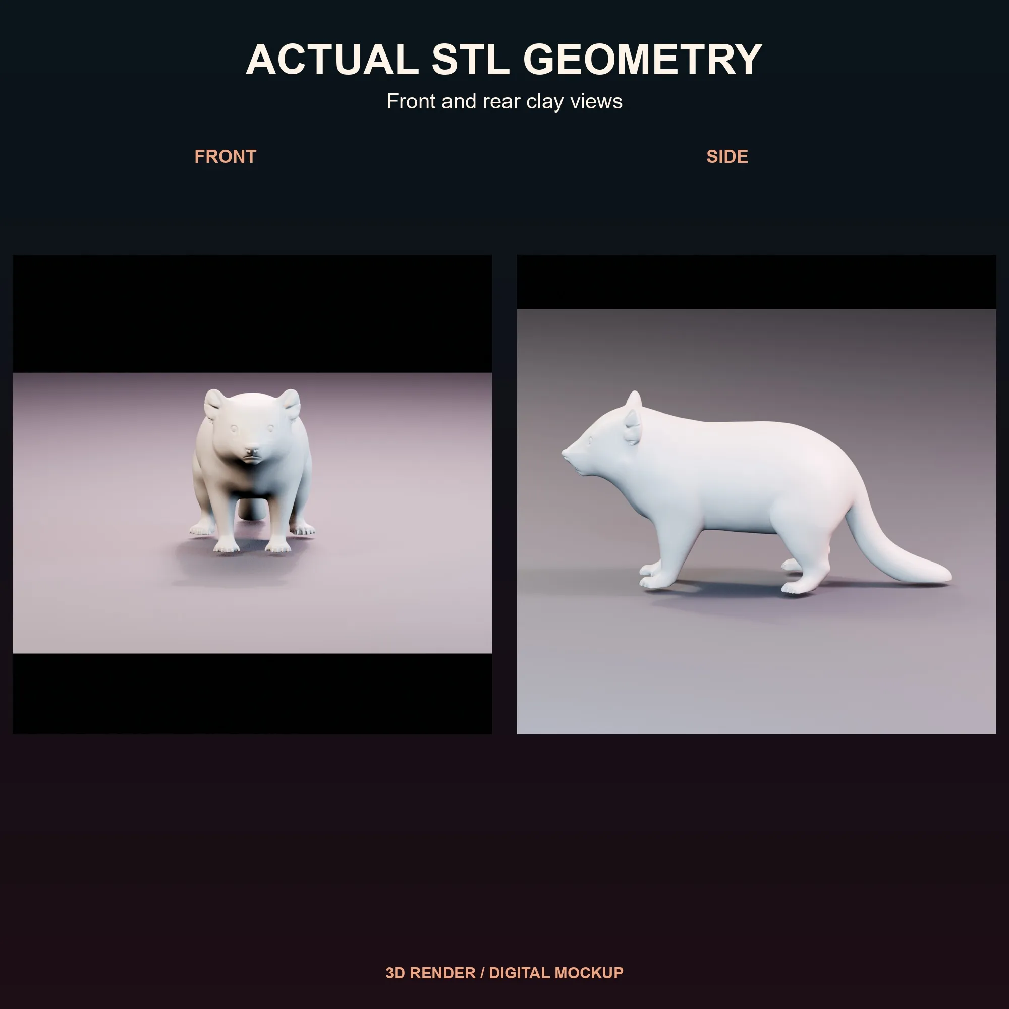 Untextured view showing the actual Tasmanian devil STL geometry.