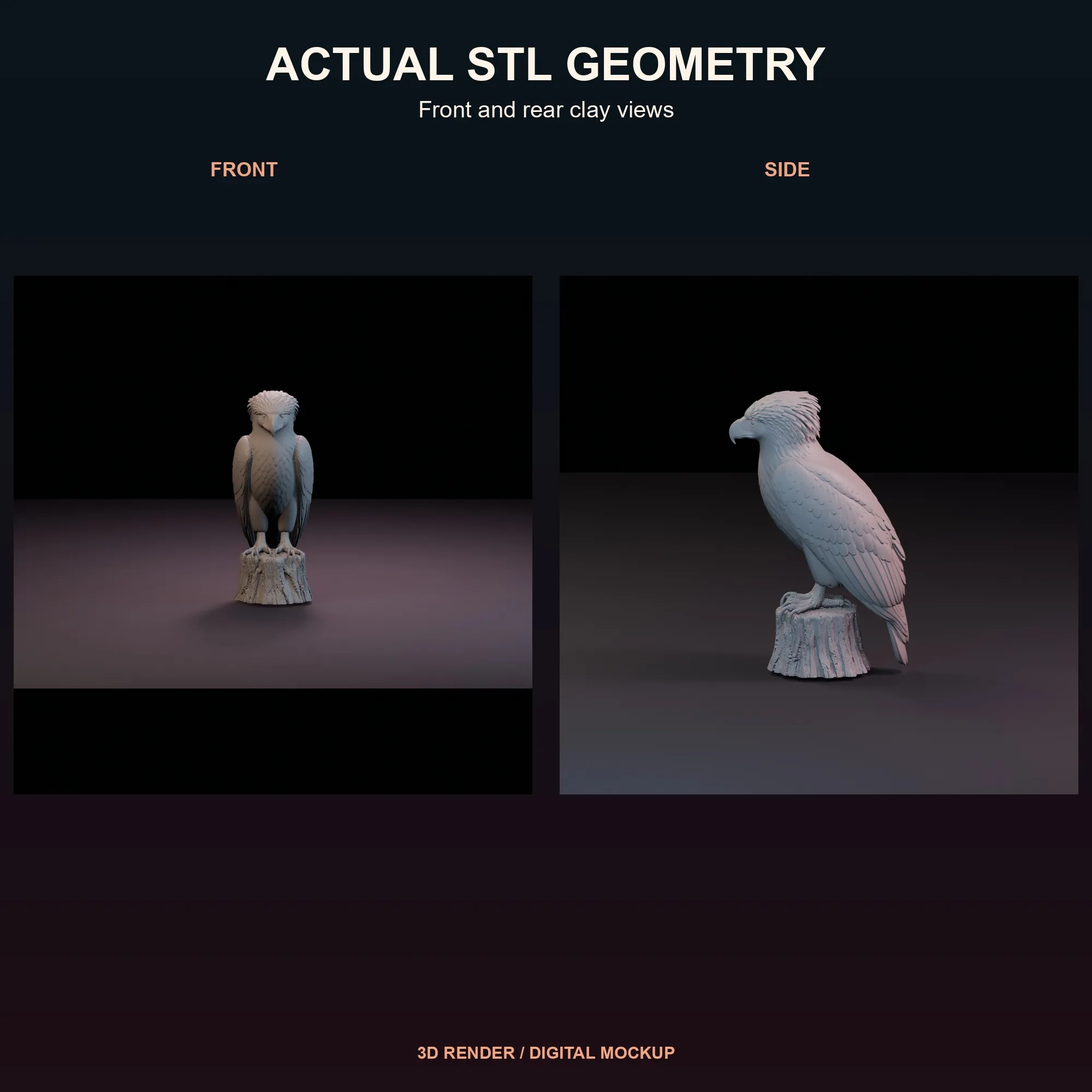 Untextured view showing the actual Philippine eagle STL geometry.