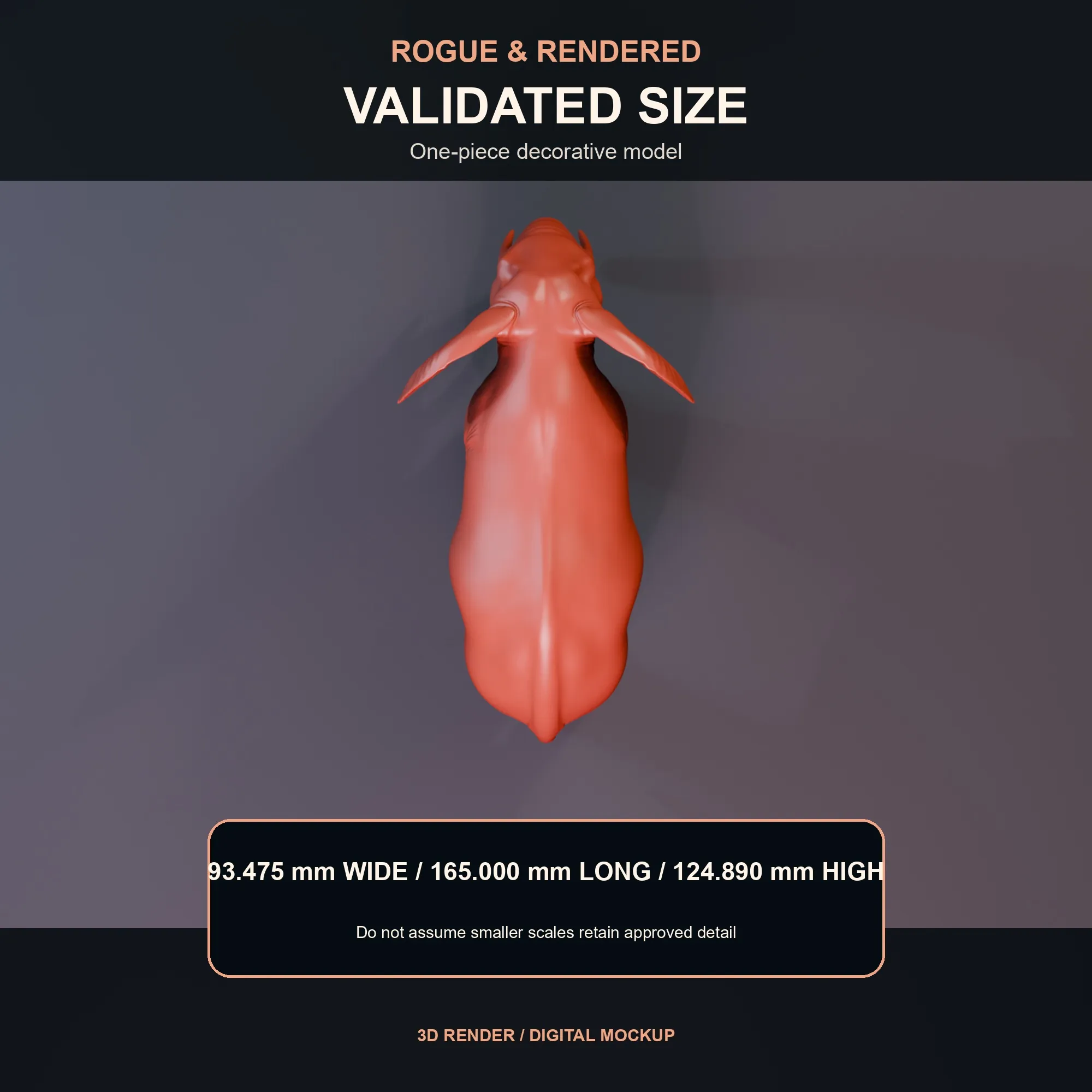 Dimension graphic for the African forest elephant model showing 93.475 by 165 by 124.89 millimetres.
