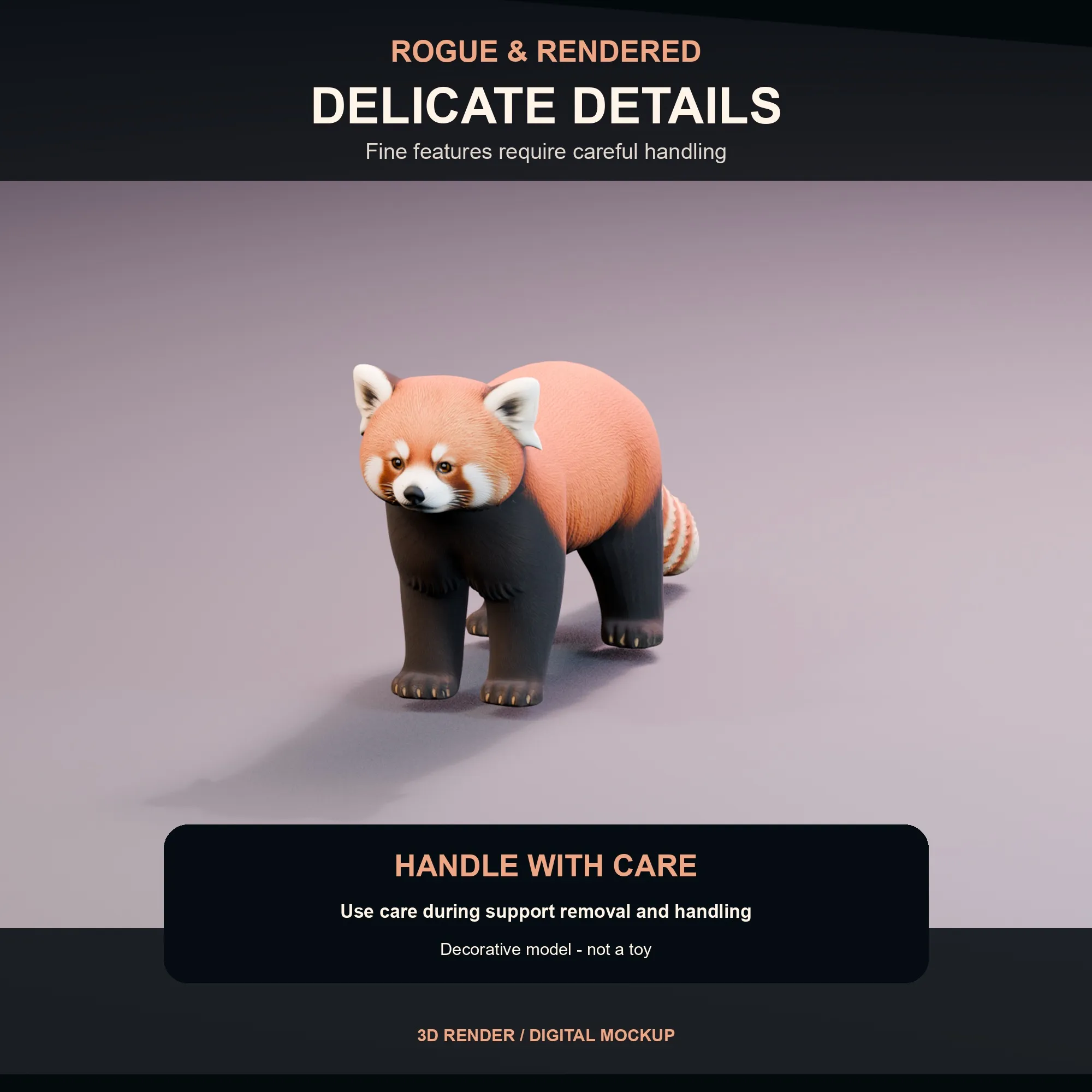 Detail render highlighting the red panda's fine fur and small detail tips.