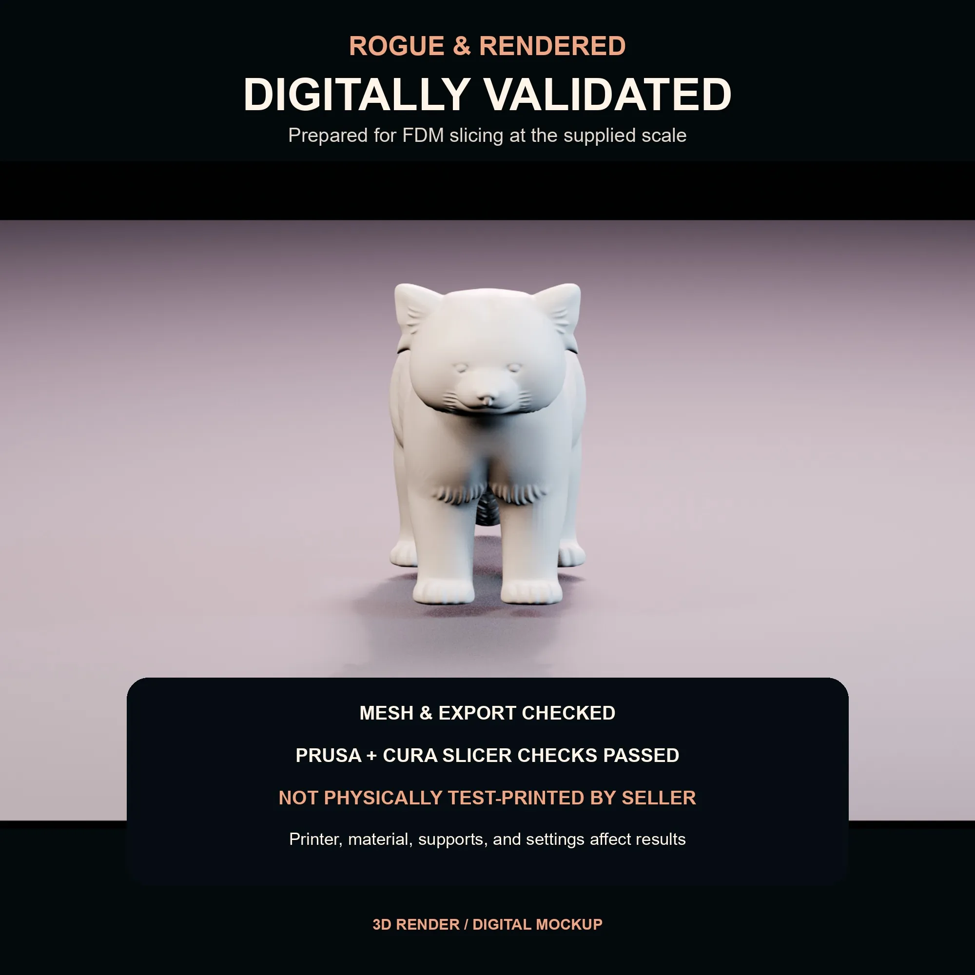 Digital validation graphic for the red panda STL at the published 100 millimetre size.