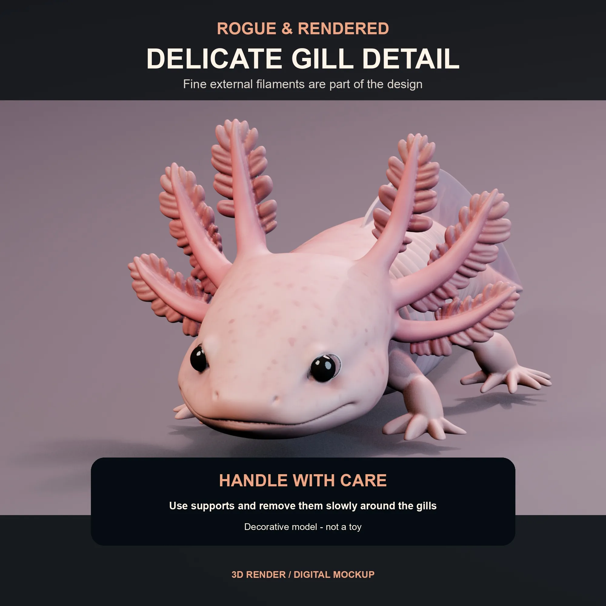 Detail render that highlights the delicate external gill filaments.