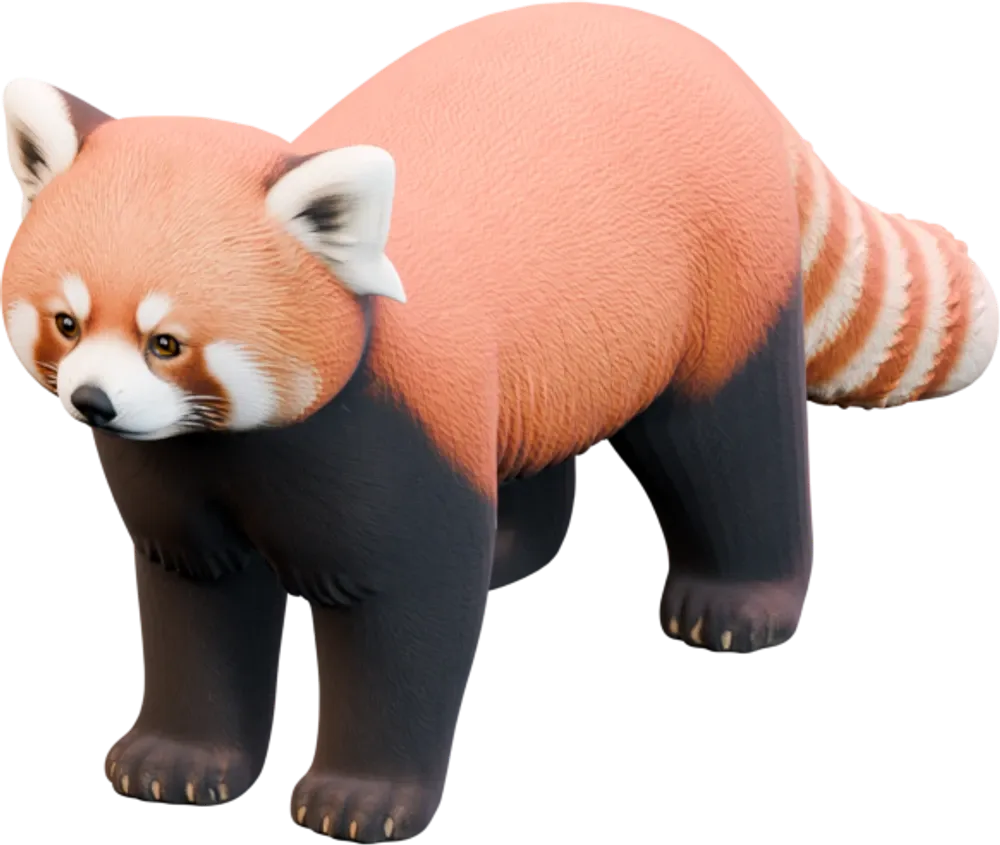 Textured digital colour study of a red panda, with its ringed tail extended